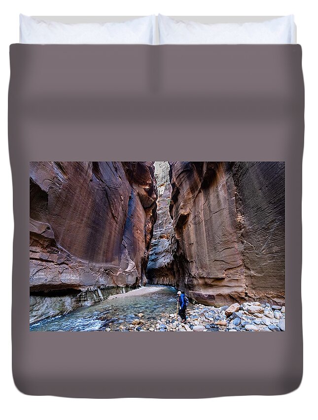 Hiking Duvet Cover featuring the photograph Hiking the Narrows II by Stephen Sloan