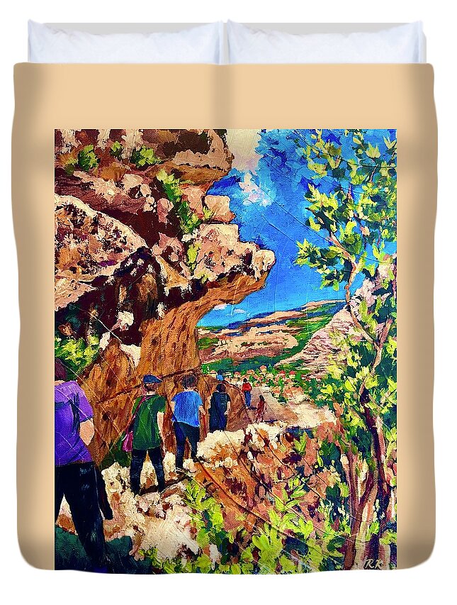 Hiking For A Cause Duvet Cover featuring the painting Hiking time by Ray Khalife