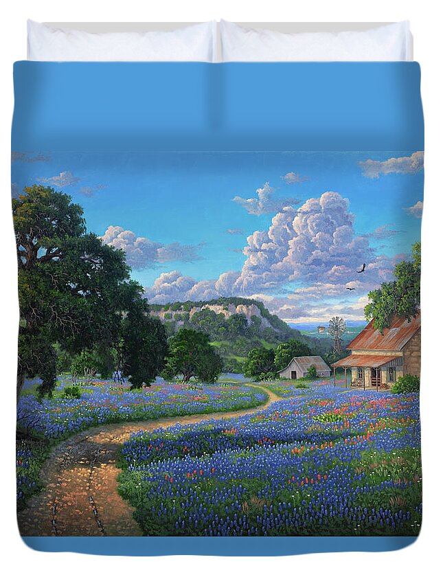 Landscape Duvet Cover featuring the painting Hill Country Calling by Kyle Wood