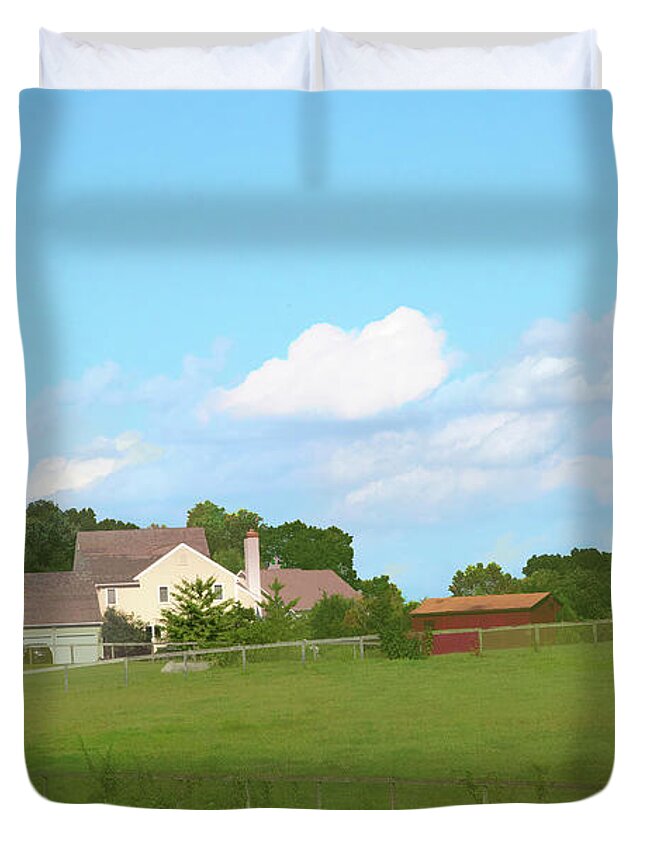 Farm House Duvet Cover featuring the photograph Hilltop Road by Steve Ladner