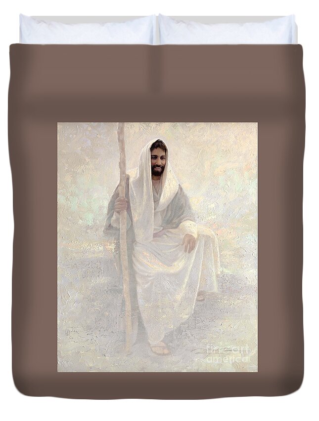 Jesus Duvet Cover featuring the painting His Watchful Eye by Greg Olsen