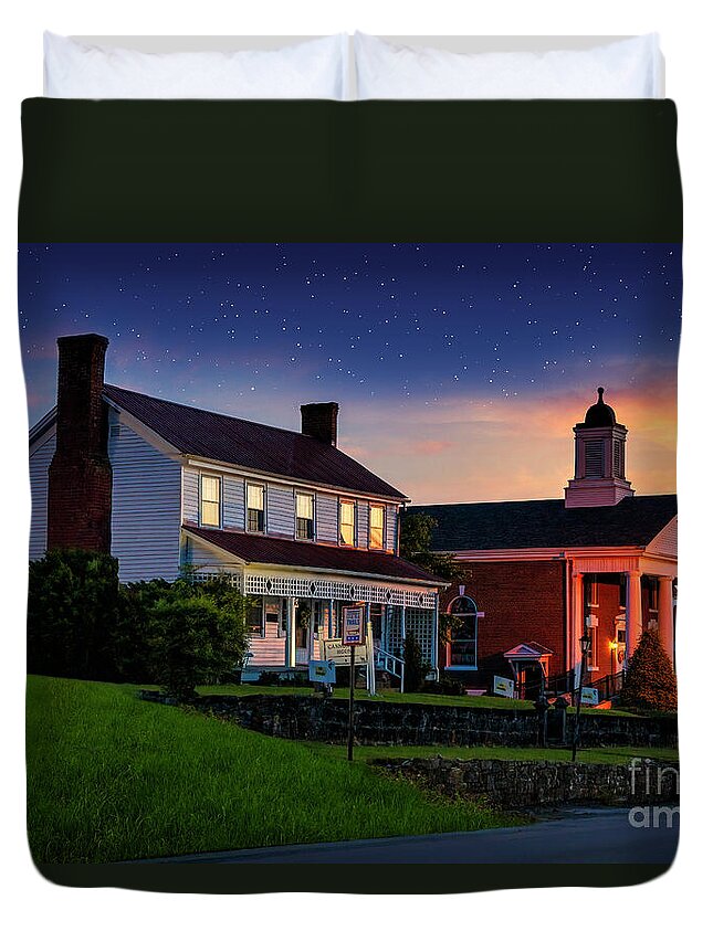 Sunset Duvet Cover featuring the photograph Historic Blountville at Twilight by Shelia Hunt
