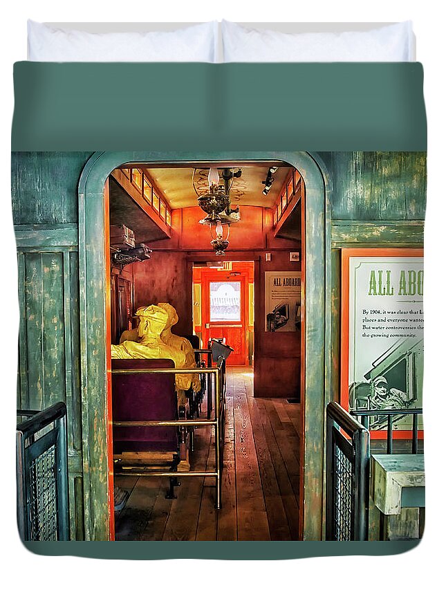 Train Car Duvet Cover featuring the photograph Historic Union Pacific train car by Tatiana Travelways