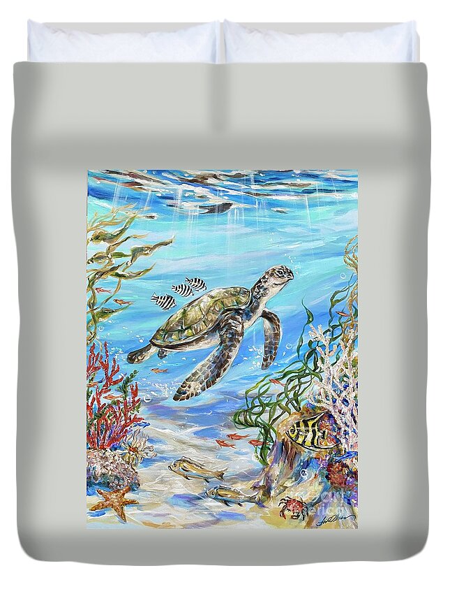 Fish Duvet Cover featuring the painting Hitchhikers by Linda Olsen