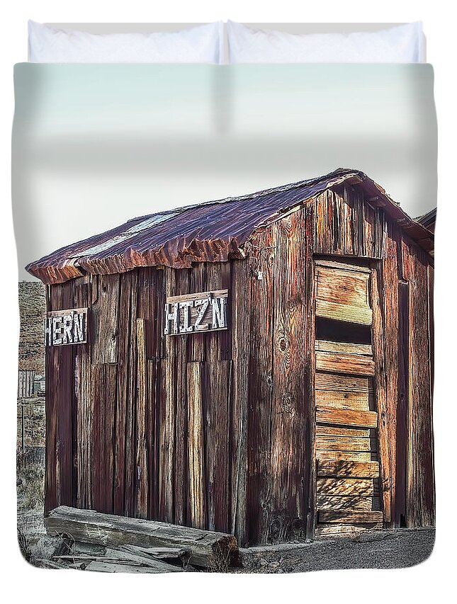 Outhouse Duvet Cover featuring the photograph Hizn And Hern, Outhouse, California Ghost Town by Don Schimmel