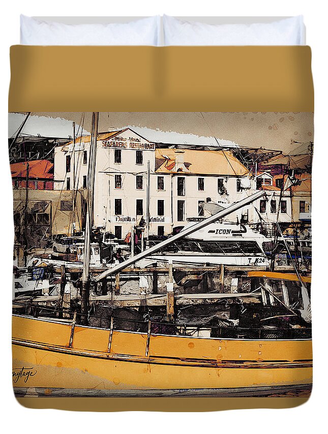 Constitution Dock Duvet Cover featuring the digital art Hobart Docks by Chris Armytage