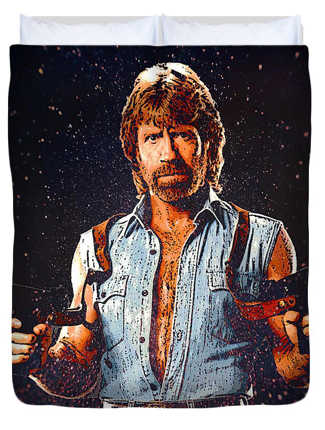 Hobby Duvet Cover featuring the digital art Hobby Karate Chuck Norris by Towery Hill