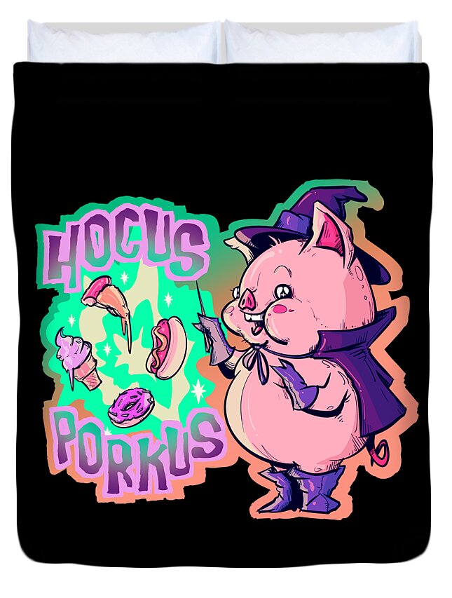 Pig Duvet Cover featuring the drawing Hocus Porkus by Ludwig Van Bacon