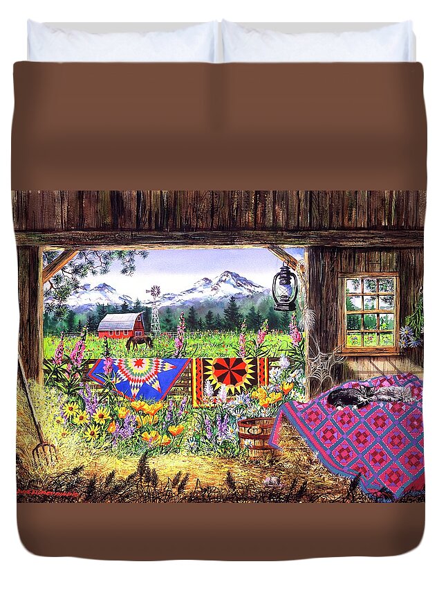Barn Duvet Cover featuring the painting Hole in the Barn Door by Diane Phalen