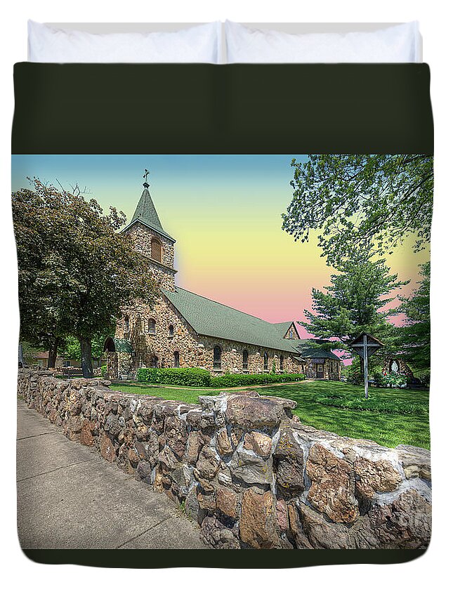 Travel Duvet Cover featuring the photograph Holy Cross Catholic Church by Larry Braun