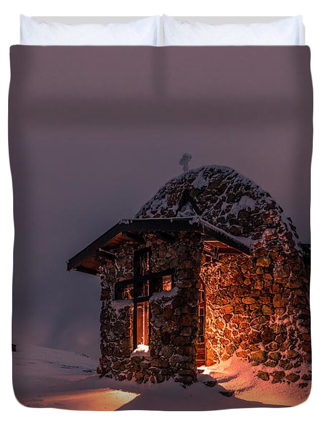 Balkan Mountains Duvet Cover featuring the photograph Holy Light In the Darkness by Evgeni Dinev