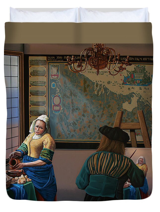 Johannes Vermeer Duvet Cover featuring the painting Homage to Vermeer Painting by Paul Meijering