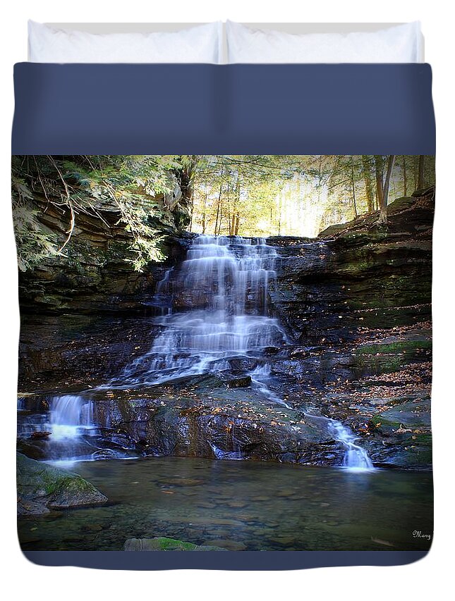 Nature Duvet Cover featuring the photograph Honey Run Falls by Mary Walchuck