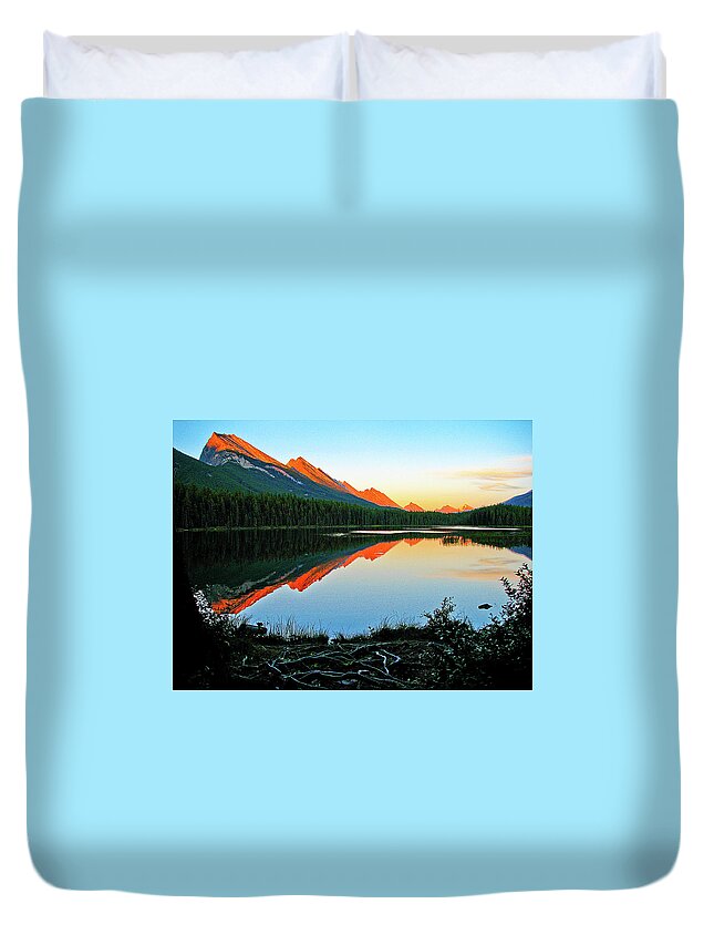 Mountains Lake Canada Rockies Duvet Cover featuring the photograph Honeymoon Lake by Neil Pankler
