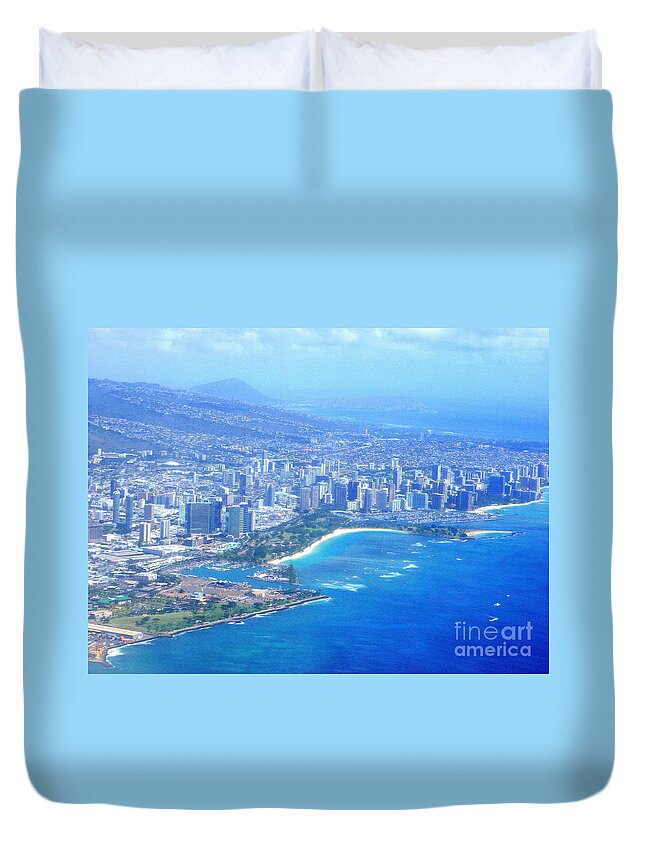 Honolulu Duvet Cover featuring the photograph Honolulu and Waikiki from the Air by Mary Deal