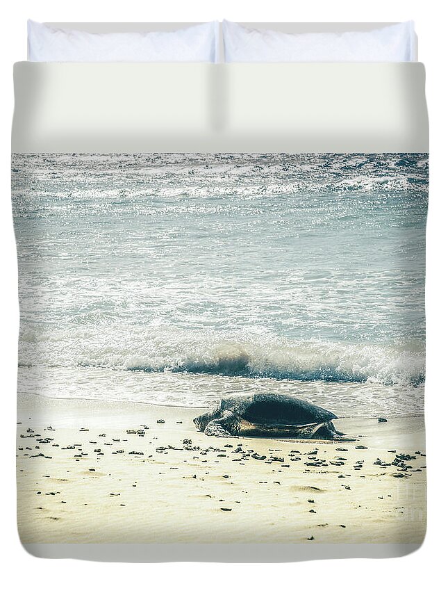 Honu Duvet Cover featuring the photograph Honu Hawaiian Sea Turtle Kihei Maui Hawaii by Sharon Mau