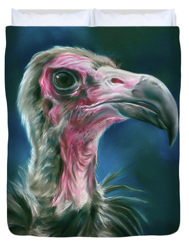 Bird Duvet Cover featuring the painting Hooded Vulture Scavenger Bird Portrait by MM Anderson
