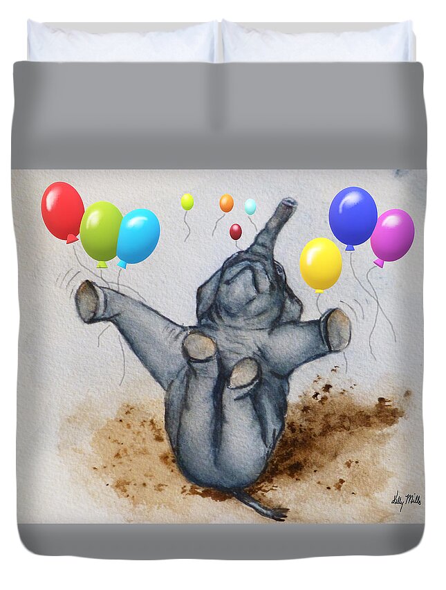 Hooray Duvet Cover featuring the painting Hooray Elephant by Kelly Mills
