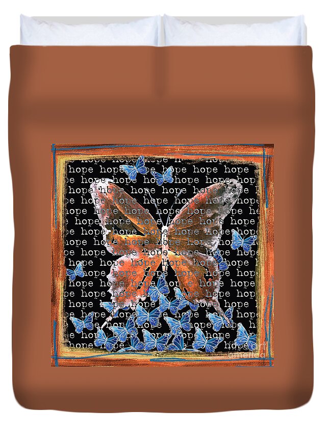 Butterfly Duvet Cover featuring the digital art Hope Butterfly in black by Liana Yarckin