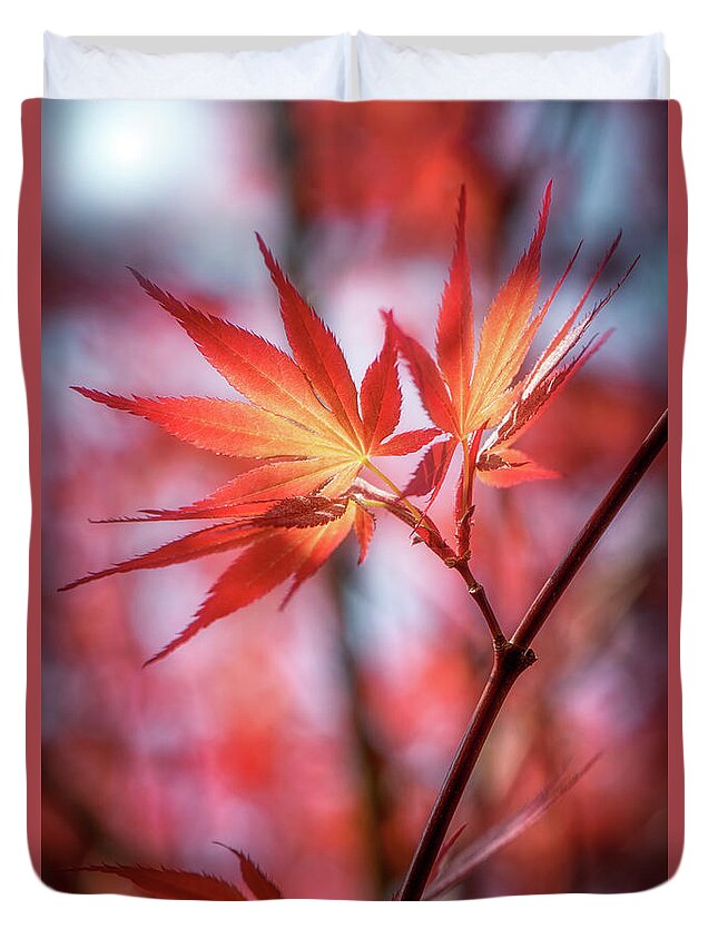 Leaves Duvet Cover featuring the photograph Hope is Red by Philippe Sainte-Laudy