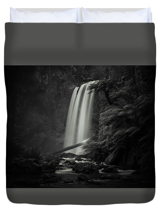 Monochrome Duvet Cover featuring the photograph Hopetoun Falls by Grant Galbraith