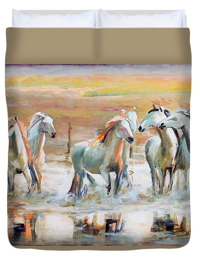 Horse Duvet Cover featuring the painting Horse reflection by Vali Irina Ciobanu
