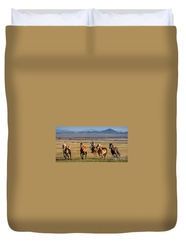 Horse Duvet Cover featuring the photograph Horse Roundup by Priscilla Burgers