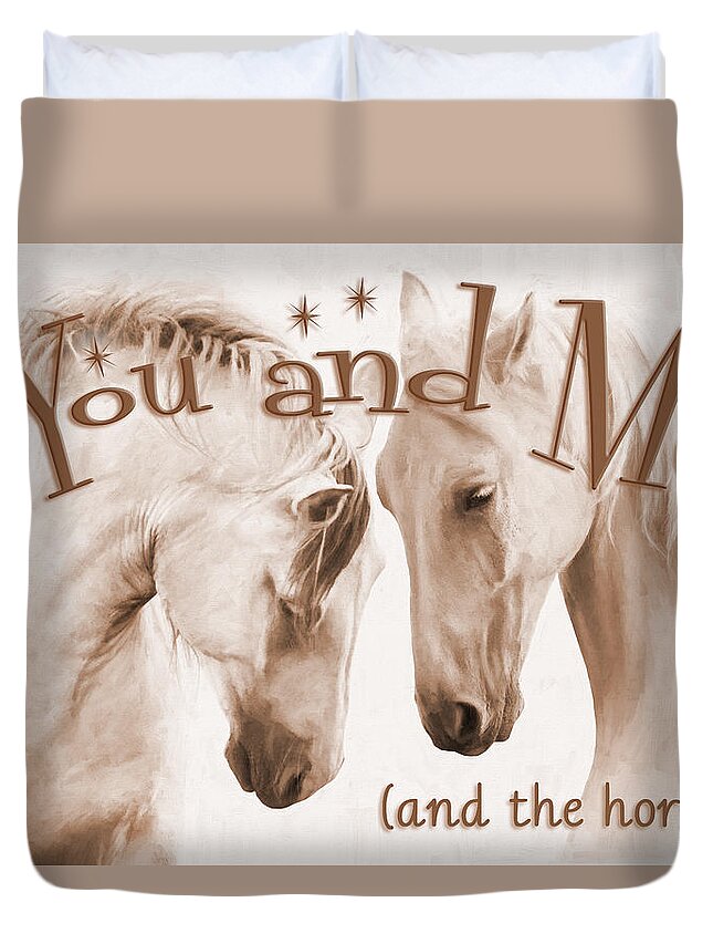 Two Horses Face To Face Duvet Cover featuring the photograph Horses Face to Face - sepia tone by Steve Ladner