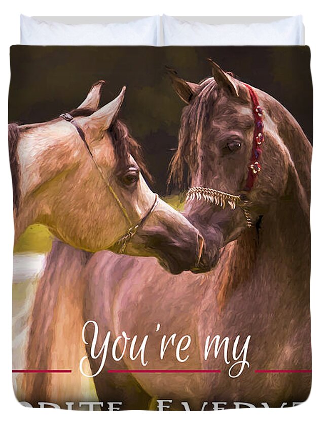 Nuzzling Horses Duvet Cover featuring the digital art Horses My Everything by Steve Ladner