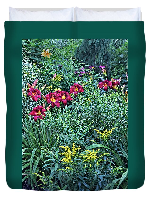 Summer Duvet Cover featuring the photograph Hot July Daylilies by Janis Senungetuk
