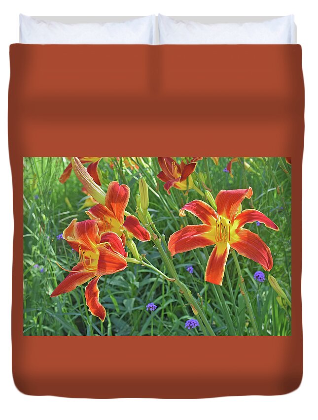Daylilies Duvet Cover featuring the photograph Hot July Field of Daylilies by Janis Senungetuk
