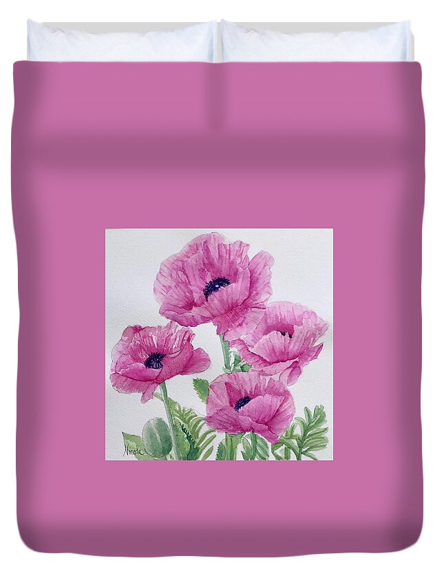 Poppy Duvet Cover featuring the painting Hot Pink Poppies by Nicole Curreri