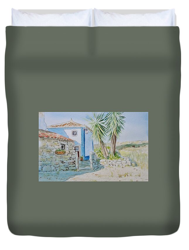 Portugal Duvet Cover featuring the painting House and Barn by Sandie Croft