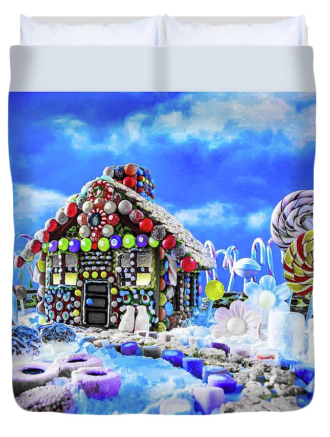 Candy Duvet Cover featuring the mixed media House of Candy by Teresa Trotter