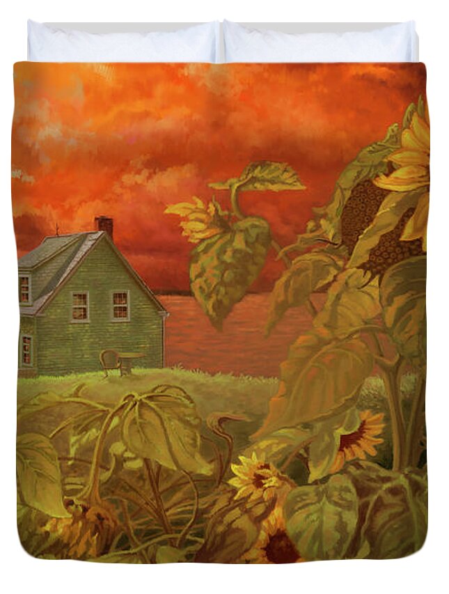 House Duvet Cover featuring the painting House of the Rising Sun by Hans Neuhart