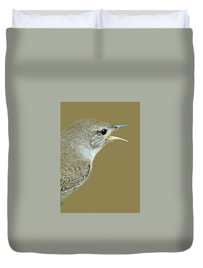 Nature Duvet Cover featuring the mixed media House Wren by Judy Cuddehe