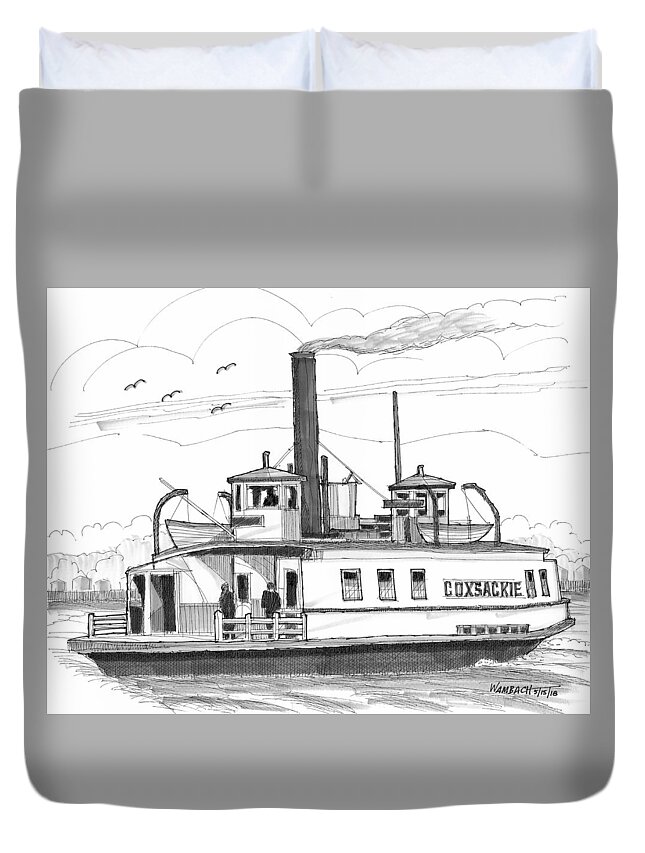 Coxsackie Duvet Cover featuring the drawing Hudson River Steam Ferry Boat Coxsackie by Richard Wambach
