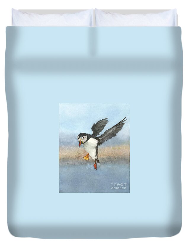 Bird Duvet Cover featuring the painting Huffing and Puffin by Vicki B Littell