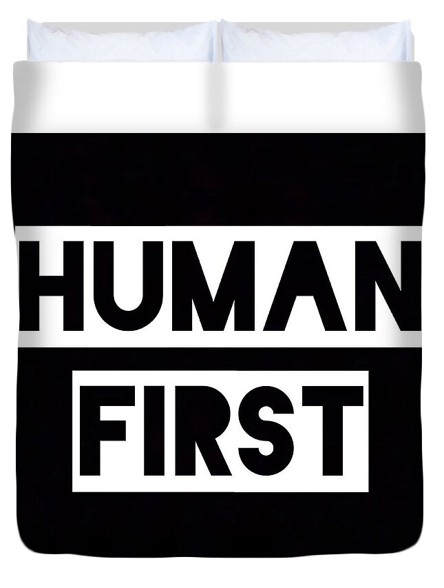  Duvet Cover featuring the painting Human First by Clayton Singleton