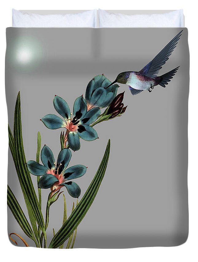 Hummingbird Duvet Cover featuring the digital art Hummingbird in the Garden Pane 3 by David Dehner