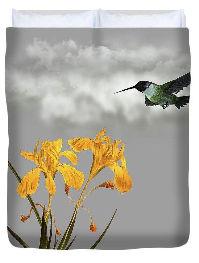 Hummingbird Duvet Cover featuring the digital art Hummingbird In The Garden Pane 5 by David Dehner