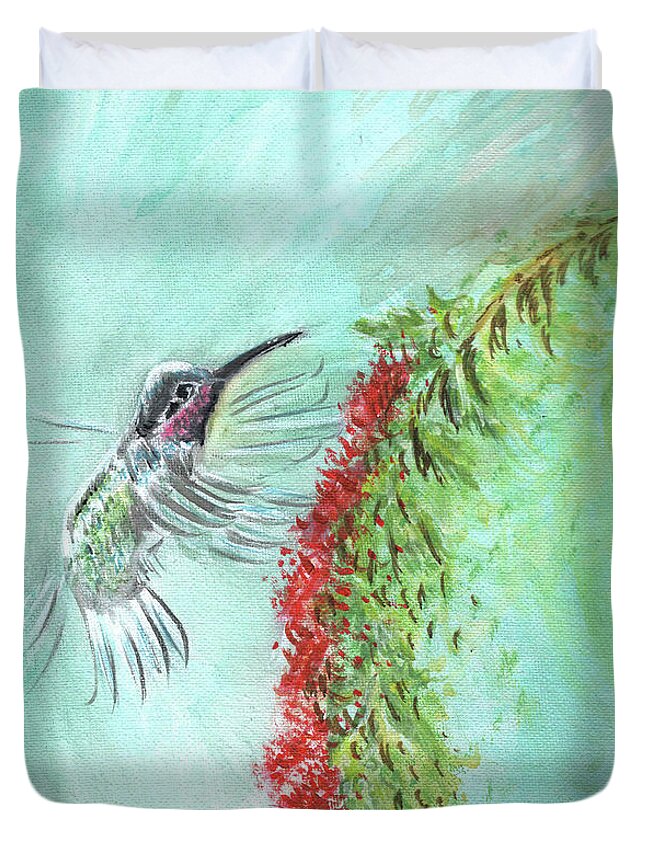 Humming Bird Duvet Cover featuring the painting Humming Bird Painting by Remy Francis