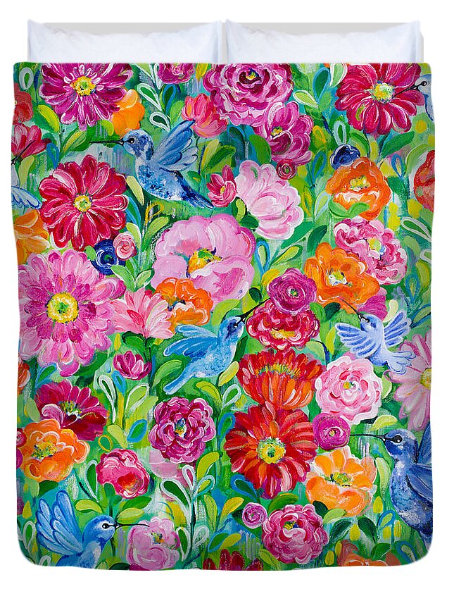 Hummingbirds Duvet Cover featuring the painting Hummingbird Garden by Beth Ann Scott