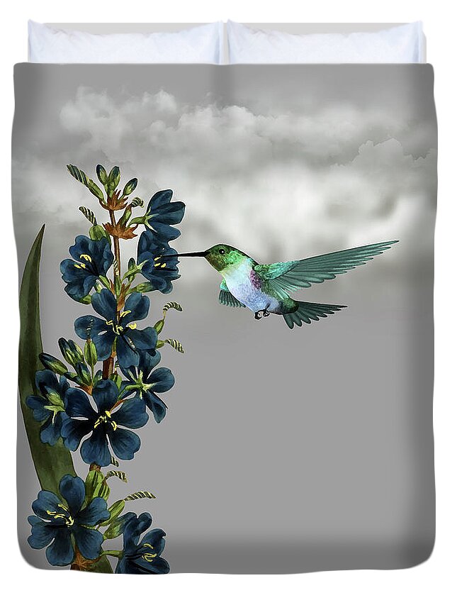 Hummingbird Duvet Cover featuring the digital art Hummingbird in the Garden Pane 1 by David Dehner