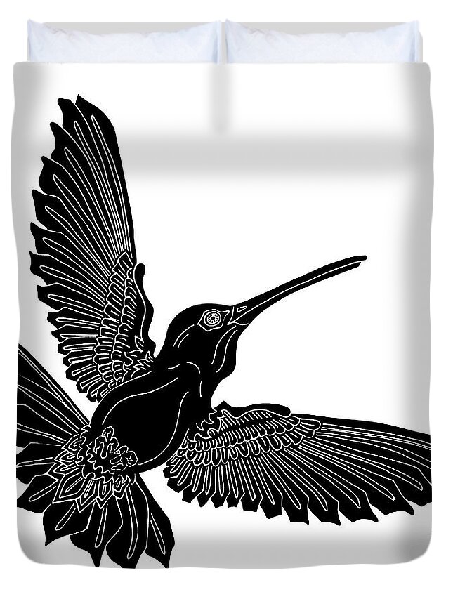 Hummingbird Duvet Cover featuring the drawing Hummingbird Ink 5 by Amy E Fraser
