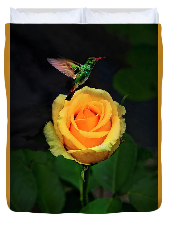 2223f Duvet Cover featuring the photograph Hummingbirds and Flowers, a Perfect Match by Al Bourassa