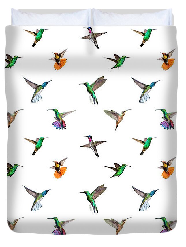 Hummingbirds Duvet Cover featuring the digital art Hummingbirds of Trinidad and Tobago on white by Rachel Lee Young