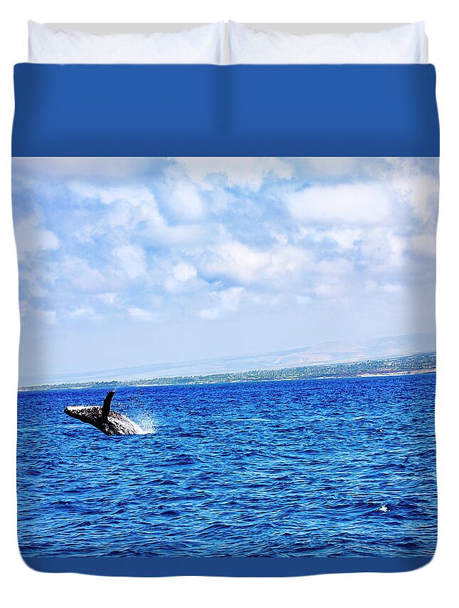  Humpback Whale Duvet Cover featuring the photograph Humpback Breach on the Big Island by Anthony Jones