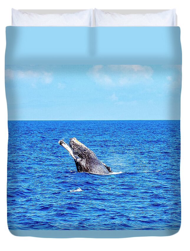 Humpback Whale Duvet Cover featuring the photograph Humpback Whale Breach by Anthony Jones