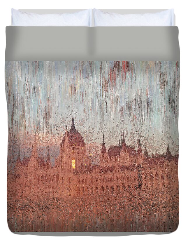 Budapest Duvet Cover featuring the painting Hungarian Parliament Building by Alex Mir